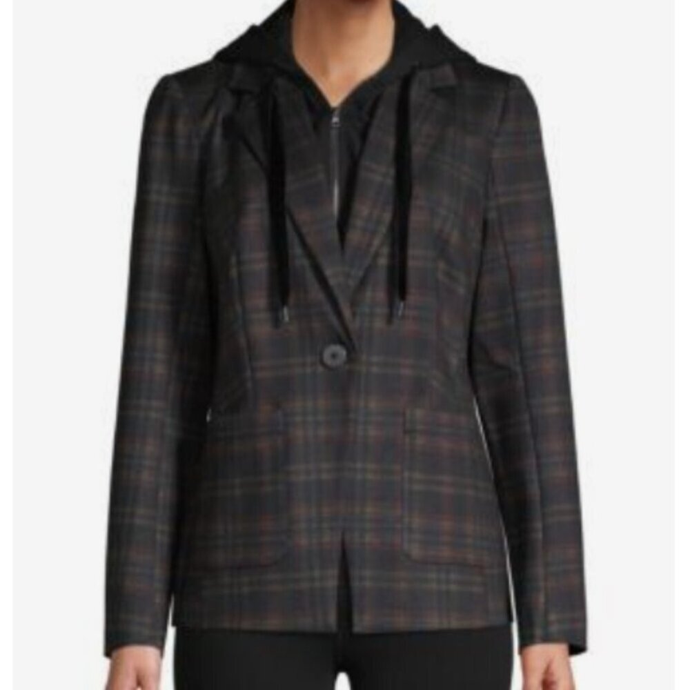 Laundryโ by Shelli Segal Blazer Womens S Plaid Hooded Two-fer